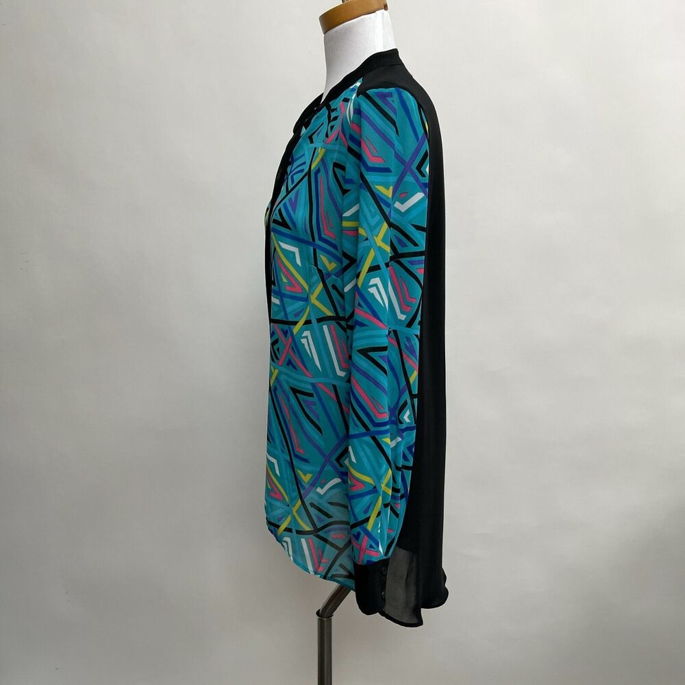 Nicole by Nicole Miller‎ Women's Top Medium Blue Multicolor Sheer Back - Picture 2 of 8